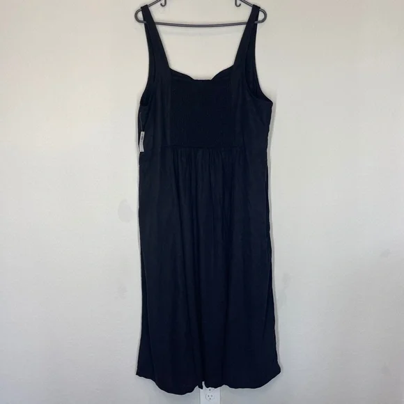 Old Navy Dress Women's XXL Babydoll Linen Blend Sleeveless Midi Pockets Black - Picture 4 of 14